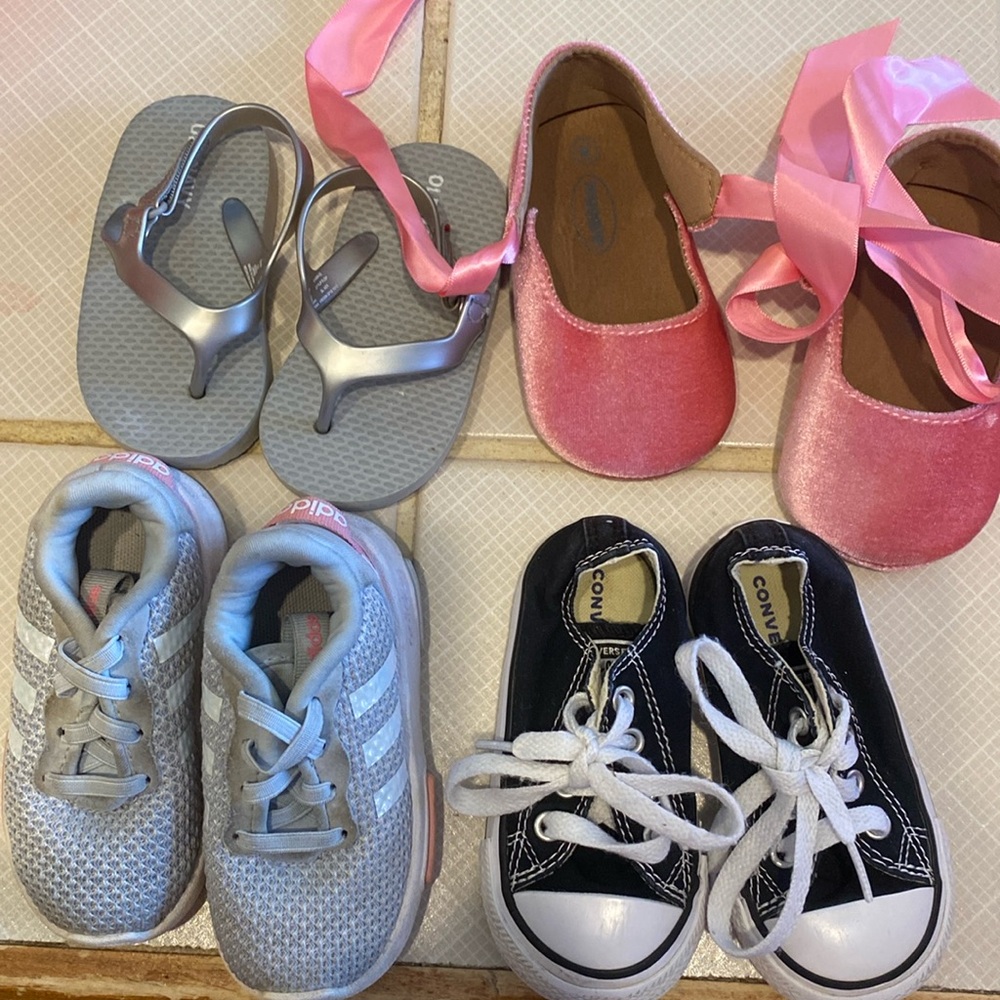 Lot of size 5 baby girl shoes.